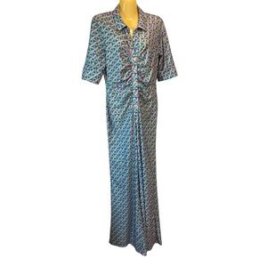 Her Bottari Jumpsuit Scrunched Button Front Chic Geometric Pink Blue Pastel Med